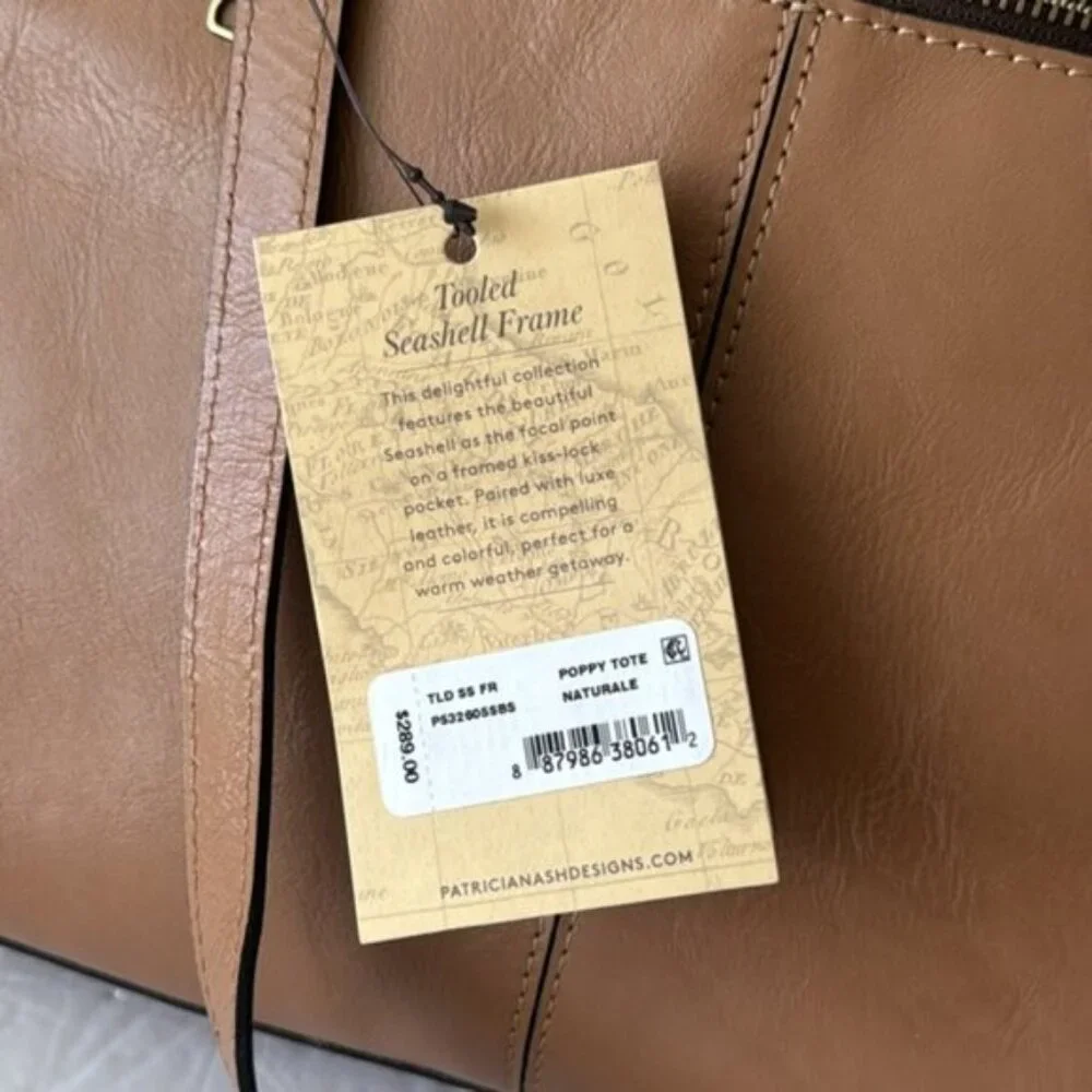 Patricia Nash Poppy Tote Leather w Seashells by the Seashore Scarf Tan Naturale